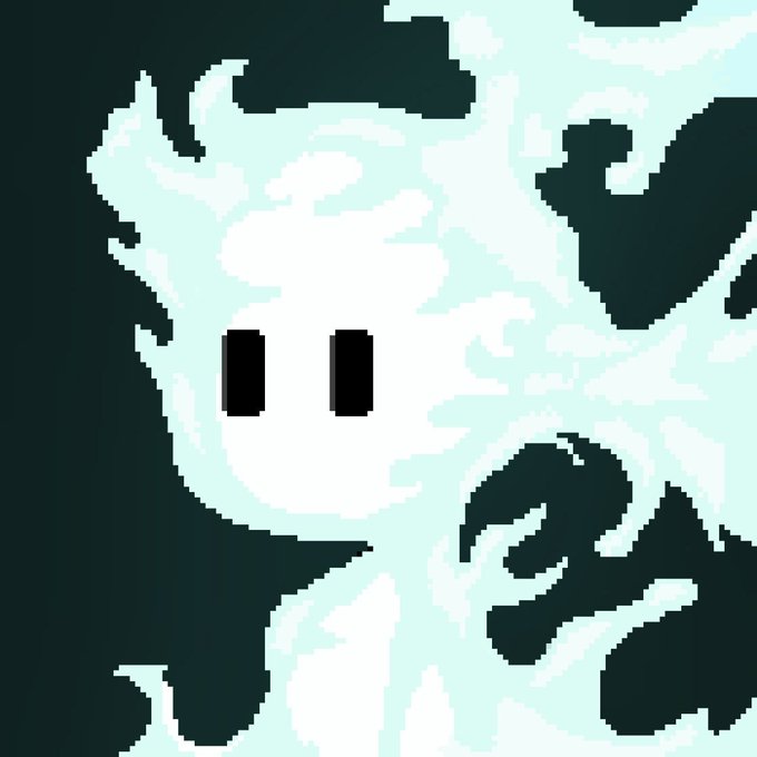 A pixel art ghost with two black rectangular eyes floats against a dark background, rendered in pale blue and white tones. The eerie, minimalist character ties into the post's promotion of a free mint NFT called "Robinhoob," with the ghost likely serving as the project's mascot or representative image.
