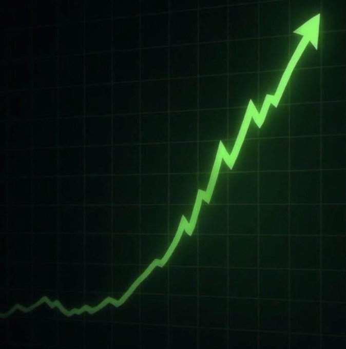 A glowing green line chart with an upward-pointing arrow shows a stock's price exploding higher after a long flat period, illustrating the parabolic breakout pattern the poster is hoping to replicate with their next investment.