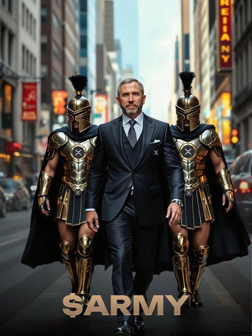 A movie poster titled '$ARMY' shows a man in a suit flanked by two guards in gold and black Spartan-style armor on a city street.