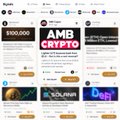 A website homepage screenshot displaying AMB CRYPTO with a prize pool of $150,000 and various sections including 'What is $AMB' and 'How to participate'.