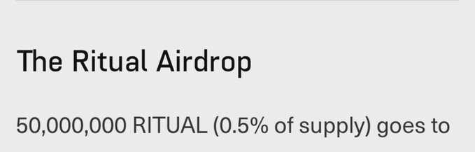 Text reading 'The Ritual Airdrop' and '50,000,000 RITUAL (0.5% of supply) goes to'.