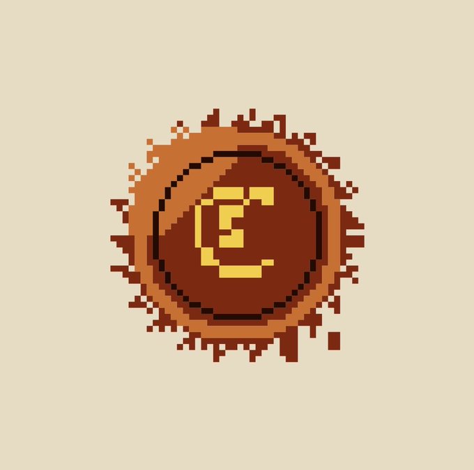 A simple pixel art icon featuring a brown, coin-like shape with a yellow dollar sign '$' in the center, set against a plain beige background.