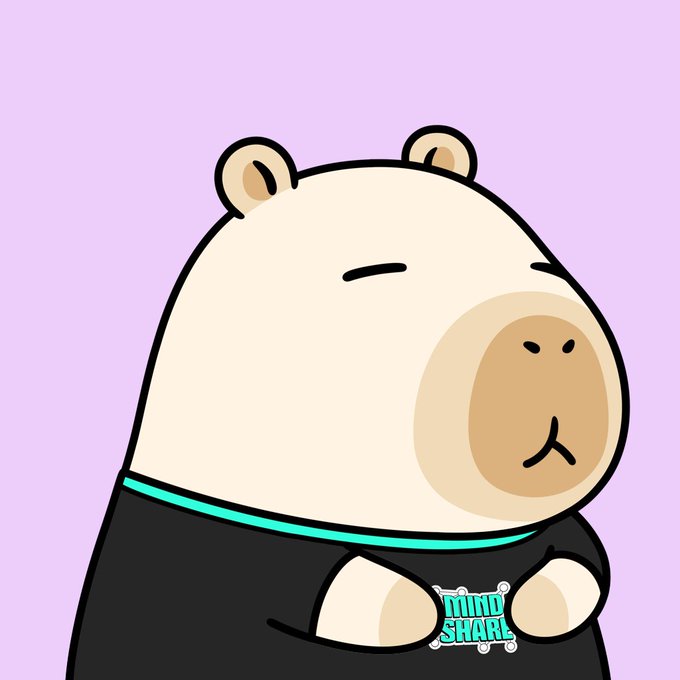 A digital illustration of a cartoon polar bear wearing a black shirt with teal trim, holding a 'MIND SHARE' logo, set against a light purple background.