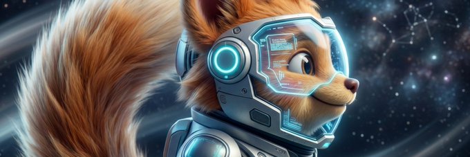 The image features an orange cartoon fox wearing a futuristic space suit, giving off the appearance of being an astronaut or space explorer. The fox's helmet has a blue screen that displays "CYFUR" written on it. A banner with the text "A community member just added a banner image for $CYFUR on Moby" is displayed in the bottom right corner of the image, indicating that someone has posted this image to share their space-themed artwork or project.