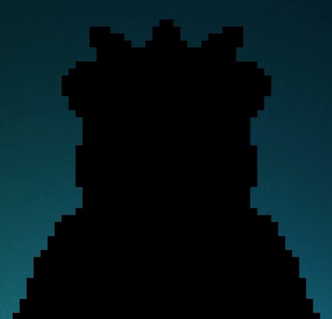 A pixel art silhouette of a figure with pointed ears against a dark blue background.