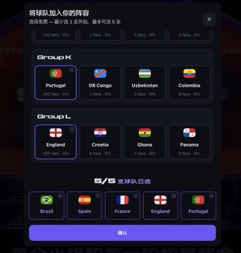The image is an advertisement for PredictFun, which focuses on promoting the World Cup. It features a grid with different soccer teams listed, including Argentina, England, Germany, Portugal, Uruguay, and Slovakia. The majority of these teams have at least one fan from China or another Asian nation. The advertisement also highlights that this platform has invested in it and considers it to be its golden child. The post mentions that the prize pool amounts to $2 million U.S., and they've put up a significant amount as the stake.