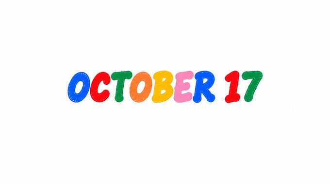 Colorful bubbly text reading 'OCTOBER 17' on a light background.