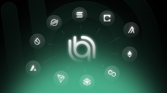 The image features a circular arrangement of various symbols and logos related to cryptocurrency and blockchain technology. The main focus is a white logo with the letters "B" and "A" surrounding it, which appears to be the central theme of the image. The symbols include a blue planet, a red heart, an orange triangle, a green cube, a silver dollar sign, a black and white hexagon, a white diamond, a gray pyramid, and a white square with a black border. The background is dark green, providing a contrast to the white logo and symbols. The image also contains text that reads "Good Morning With @Allbridge_io Been digging deeper into @Allbridge_io and one thing stands out: they're removing the little frictions that slow capital down."