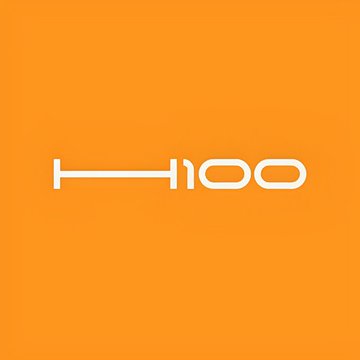 An orange square logo with white text that reads 'H100' stylized to look like a barbell.