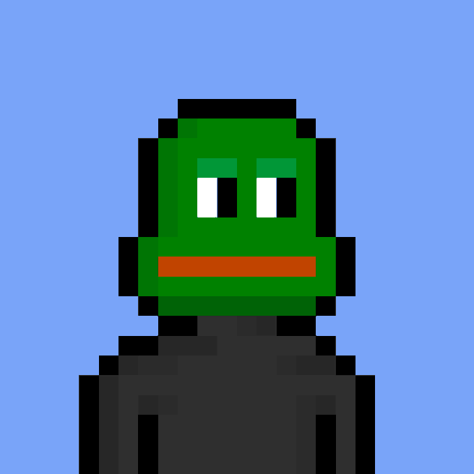 A pixel art illustration depicts Pepe the Frog with a skeptical side-eye expression against a blue background, humorously paired with a message denying involvement in the potential failure of the Nakamigos project. The meme uses Pepe's iconic "concerned" or side-glancing look to playfully express plausible deniability.