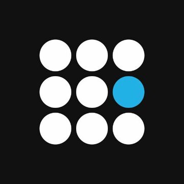A simple icon on a black background showing a 3x3 grid of white circles with one circle in the middle-right position highlighted in blue.