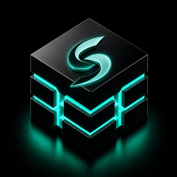 A 3D-rendered glowing teal and black cube with an 'S' logo on top, set against a dark background.