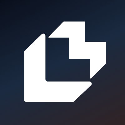 A white geometric logo on a dark blue gradient background, featuring abstract shapes that form an interlocking arrow or letter design.