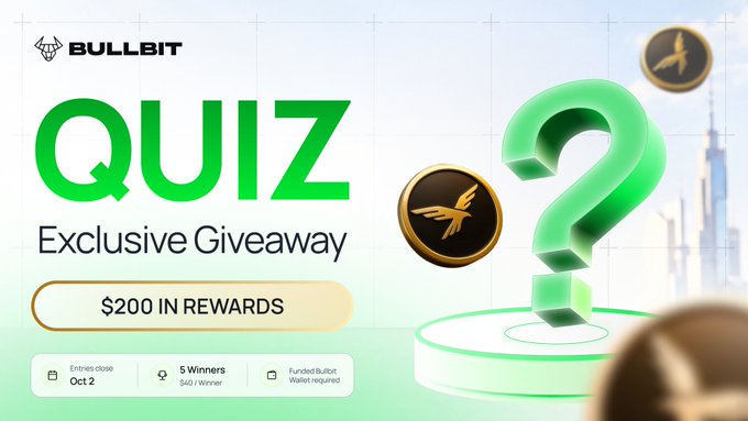 A promotional graphic for a "BULLBIT" QUIZ Exclusive Giveaway offering $200 in rewards to 5 winners, with entries closing October 2.
