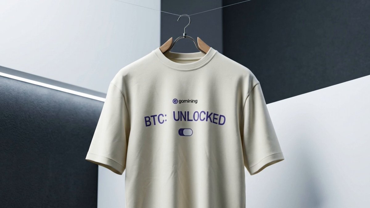 The image features a white t-shirt hanging from a hanger, with the text "BTC: Unlocked" written across the front of the shirt. The background of the image is black and white, which contrasts with the white t-shirt. There are no other objects or texts in the image besides the t-shirt and its surroundings.