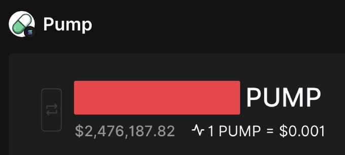 The image shows a cryptocurrency listing for "PUMP" with a market cap of $2,476,187.82 and a price of $0.001 per token. The post's caption references the trader's early bullish call on the token, celebrating that their February prediction about "the sheikh wif" meme coin paid off with its growing value.