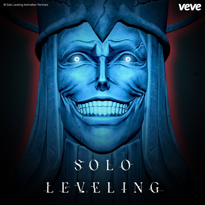The image features a poster with an illustration of a statue or sculpture of a person wearing a crown and a mask. The caption below the image reads "Solo Leveling", which could be related to the game's title, theme, or concept. The poster also includes a link to a video that promotes the game, possibly featuring gameplay footage or other promotional material for Solo Leveling.