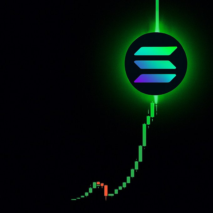 The Solana logo with a green-glowing line resembling a crypto price chart moving upward against a black background.