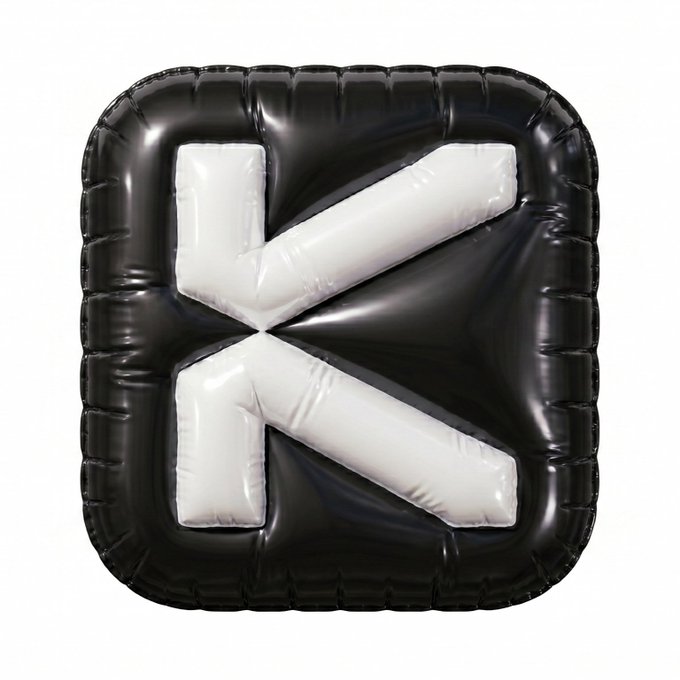 An inflatable balloon or cushion in the shape of a black square with a white arrow symbol pointing left, resembling a back or return button icon.