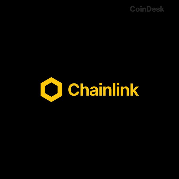 The Chainlink logo (yellow hexagon with the "Chainlink" wordmark) is displayed on a black background, with "CoinDesk" credited in the top-right corner. The graphic introduces coverage of Chainlink's launch of Fulcrum, a cross-chain collateral and financing platform aimed at connecting traditional financial institutions to onchain markets.