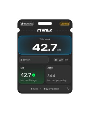 ivanova running app screen, displaying a blue and white header with "Running" and "Leading" text, and a black and white bar graph of running distances over time.