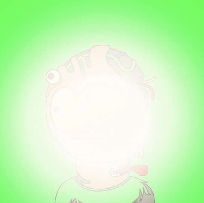 A faded, ghostly cartoon character with its tongue sticking out appears against a bright green background, visually echoing the post's theme of something that "refused to disappear"—the cartoon-like King Ant token meme lingering like a stubborn, washed-out apparition despite the absence of venture capital backing or traditional crypto legitimacy.