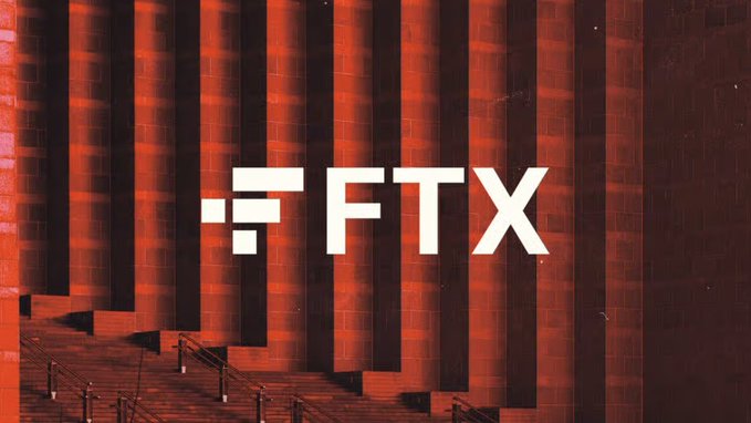 The image shows the FTX logo prominently displayed in white against a dramatic backdrop of tall red columns, illuminated in a striking crimson glow. This visual ties to the news of FTX's planned $900 million creditor distribution, representing the bankrupt cryptocurrency exchange as it moves forward with Chapter 11 repayment plans.
