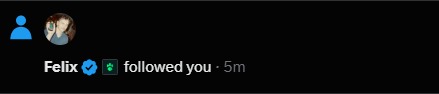A dark screenshot shows a Twitter notification reading "Felix ✔ followed you · 5m" alongside a profile picture. This image appears to support the accompanying post's $50 giveaway announcement, visually confirming new follower engagement as part of the entry requirement to follow @Romer, @gamdom_beekay, and @stevewilldoit.