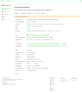 A screenshot of a blockchain explorer's transaction details page for hash `0x773b87adcf1e81a2c75af06ce0a92fe5e636ce076a8ebf7fd5d8d18ac...`, showing a status of "Successful transaction," a network fee of `0.0000180559162413709 ETH`, and confirmation time of 28 May 2024. The interface displays metadata such as block, from/to addresses, value, and transaction action details, contextualizing the "transformation" described in the accompanying post about launching a token paired with ETH, USDG, or an RWA.