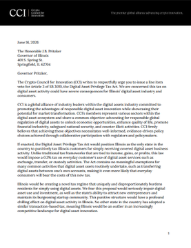 The image shows a letter written by Illinois, which is addressed to someone named ZCash. The content of the letter discusses Illinois' efforts to promote digital asset pools and their impact on the economy. It highlights Illinois as a leader in this area and mentions that Illinois has already implemented a Digital Asset Privacy Standard (DAPST) for digital asset pools.