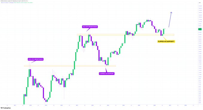 A candlestick chart marked with annotations including "FLIP WITH RESISTANCE 2", "FLIPPED AS SUPPORT", and "FLIPPED AS SUPPORT 1", showing price action movements over time.