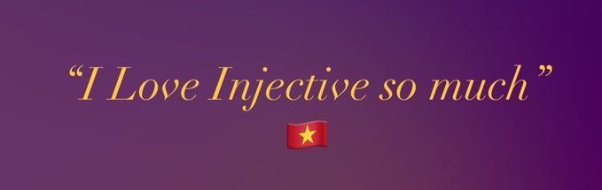 The image features a purple banner with yellow text that reads "I love injective so much" along with a small Vietnamese flag at the bottom of the banner. The banner is displayed against a gray background, making it stand out prominently.