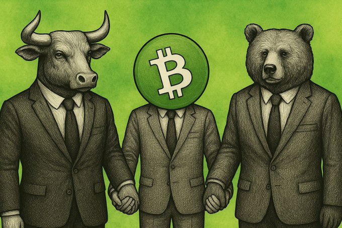 The image features three cartoon animals - a bull, a bear, and a bulldog - standing together and holding hands. The bull has horns, while the bear has a headband with a Bitcoin symbol on it. They are all dressed in suits and ties, which adds a touch of formality to their appearance. The background is green, providing a contrasting color that makes the animals stand out even more. The image also includes text that reads "Less diversification, more layer 1 gems, trade smarter with genuine DeFi tools." This message seems to be related to the concept of investing in cryptocurrency or blockchain technology and emphasizes the importance of making informed decisions when it comes to financial investments.