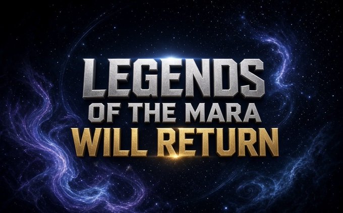 A space-themed graphic displays the bold text "LEGENDS OF THE MARA WILL RETURN" in metallic silver and gold lettering against a starry purple nebula background, resembling a dramatic movie teaser announcement that would signal the return of OthersideMeta's Mara characters.