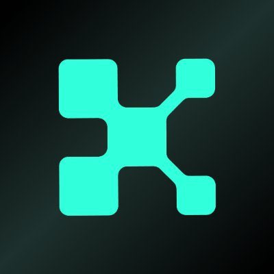 A minimalist logo consisting of a bright teal, interconnected geometric 'H' or branching node symbol centered on a dark background.