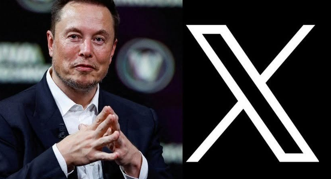A side-by-side image showing Elon Musk with hands clasped on the left and the white X logo on a black background on the right.