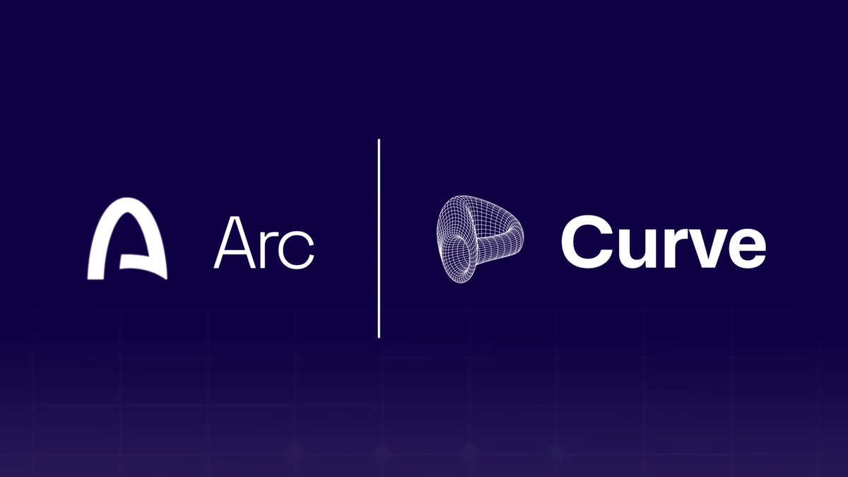 The image features a logo for two companies, Arc and Curve, set against a blue background with white text. The Arc logo consists of an "A" and the word "Arc", while the Curve logo includes a "C" and the word "Curve". Both logos are positioned on top of each other in a vertical alignment. The image also contains some text that reads: "Not a day goes by without @arc posting Continuing the Arc ecosystem Highlights journey, it' s hard not to mention @curveFinance Some protocols become so deeply embedded into DeFi that people stop thinking about them and simply expect them to be there".