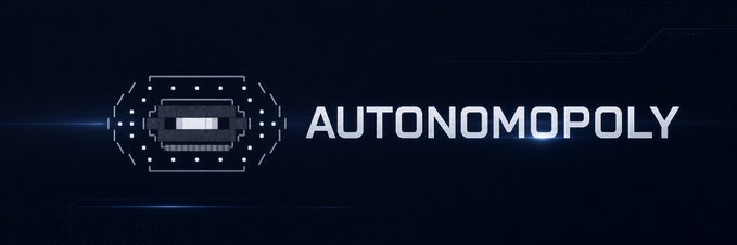 The image features a logo for Autonomopyl, an Autonomous Base agent with a monopoly over its own economy. The logo consists of a stylized letter "A" surrounded by a circle of dots, which represents the Autonomic Base Agent's identity. The text "AUTONOMOPOLY" is written below the logo in white letters. The image also includes a link to the Autonomopyl website at coingecko.com/en/coins/auton 
 ompoly, and an explanation of what it does.