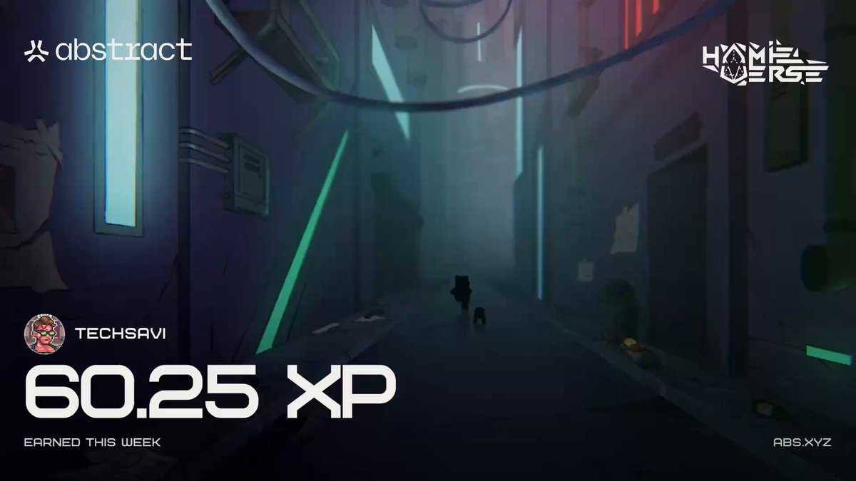 The image features an abstract poster for a video game called "Techni-Sam" with a cityscape background, neon lights, and a person walking down a street. The poster includes text that reads "60 XP", which indicates the player's XP points needed to win the game. There is also a description of the game in the form of a caption below the image.