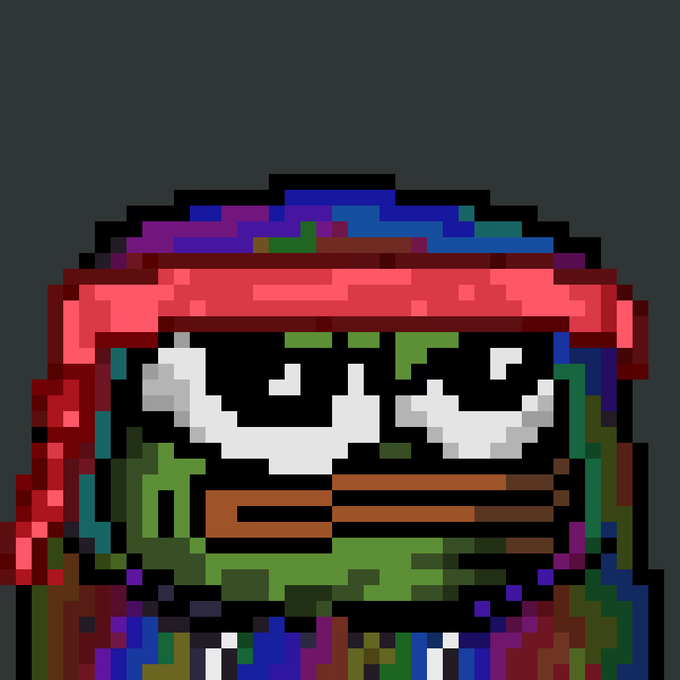 A pixel art character features green skin, a red bandana, dark sunglasses, and a wooden cigar holder against a transparent background.