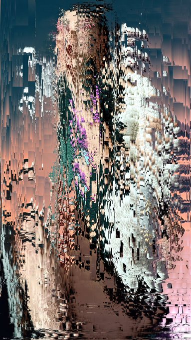 The image features an abstract painting with a unique style, resembling a digital art piece rather than traditional art. The colors used are predominantly pink, white, and brown, creating a visually striking effect. The painting appears to be a portrait of a person's face or head, which adds an interesting twist to the artwork. The artist has also incorporated elements such as flowers and trees into the composition, further enhancing its visual appeal. The image is accompanied by a caption that reads "Portrait  Sold You can find a few more new pieces on @objktcom via the link below Thanks to @absurdeity for collecting the new work".