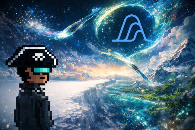A surreal digital artwork featuring a pixelated figure in a black cap and sunglasses in the foreground, with a cosmic landscape, mountains, and a stylized 'AIX Network' logo in the background.
