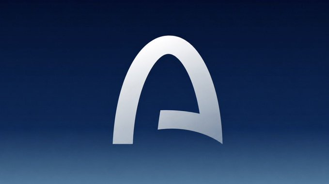 A stylized white 3D letter 'A' is displayed against a dark blue background.