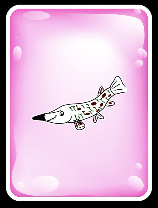 A cartoon illustration of a spotted pike fish with green tally marks is displayed on a pink, bubble-accented card, fitting the whimsical #GRATEFUL and VeeFriends theme.