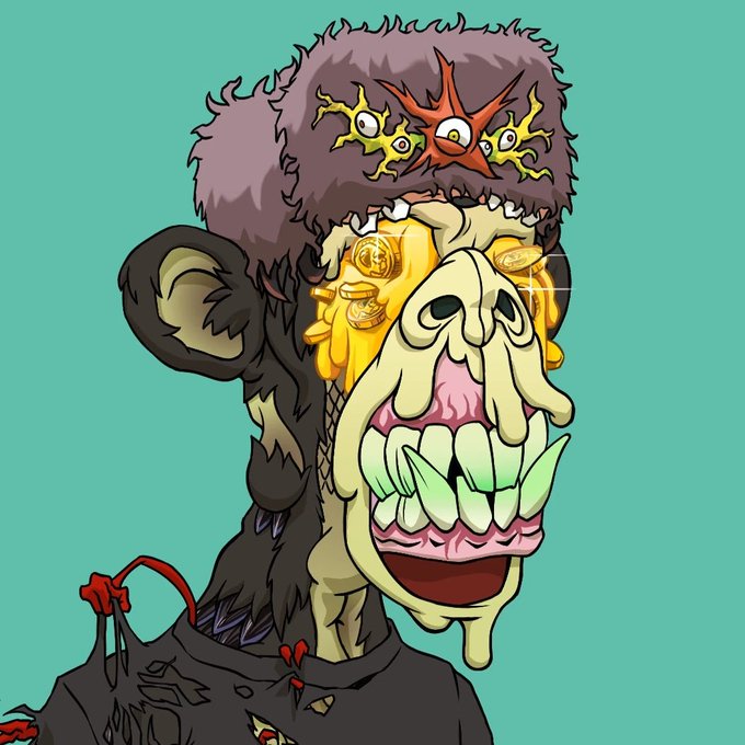 A grotesque cartoon illustration depicts a distorted face with bulging eyes, a spiky-haired forehead, and a wide mouth filled with large teeth and fangs, dripping with green liquid.