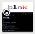 The image shows the Blink (BLNK) profile on Robinhood, displaying the token name "Alpha & Research" and a logo featuring an eye design on a pink and purple gradient background. The accompanying post highlights Blink as a pixel art-style characters IP project with a total supply of 3,444 tokens, describing its claw machine feature for earning WL and noting strong community interest.