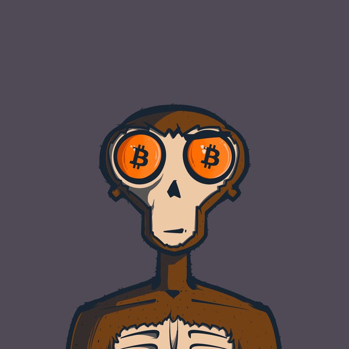 A cartoon skeleton with orange Bitcoin coin eyes, matching the "SkeleBuddies" brand from the post, is featured alongside a shoutout for Friz's upcoming NFT collection launch.