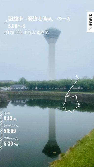 The image shows a tall tower with a reflection of trees and water below, creating an interesting visual effect. The caption for the image reads "閾値走5km マジスピ4 大して速くも無いのに、閾値走って大変！！ 強くなーれ STEPN code 85474302 Heal-3招待コード 9ghpWRR25781 #STEPN #Heal3". The image is related to the post because it features a reflection of trees and water, which could be part of an outdoor activity or event.