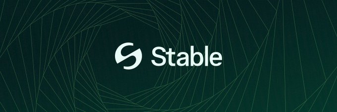 The image features the "Stable" logo on a dark green background with geometric line patterns. It serves as branding for Stable, the platform mentioned in the post that enables meme trading via the BasedBot on Telegram.