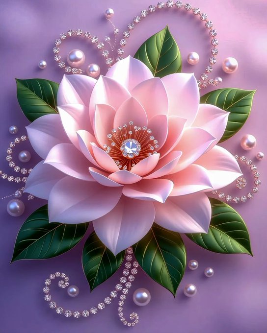 The image features a beautiful pink flower with green leaves and pearls surrounding it. The background is a light purple color that complements the overall design. The caption reads "Good Morning CT @quipnetwork @NomismaNetwork seems less interested in short bursts of activity and more focused on who keeps showing up and contributing over time".
